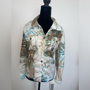 Chico's Additions Teal and Brown Patterned Top